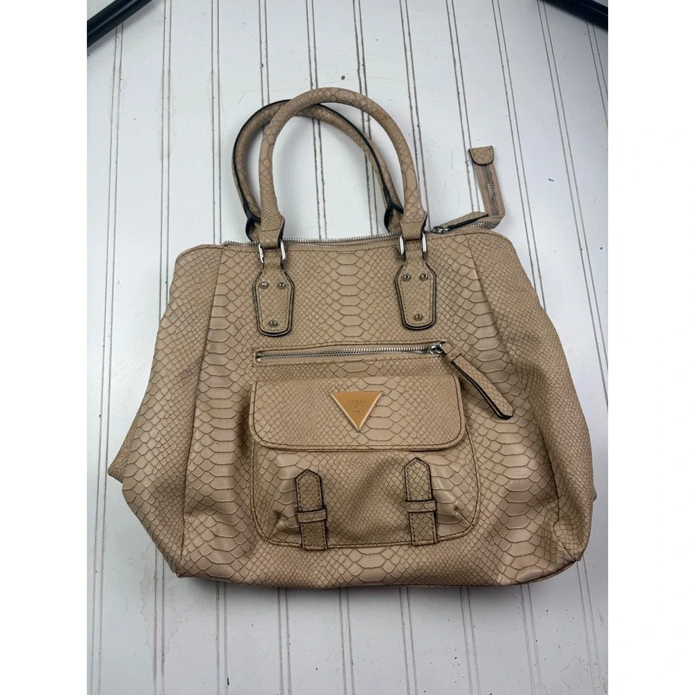 Guess Vintage Y2K Beige Snakeskin Embossed Satchel Shoulder Bag Purse